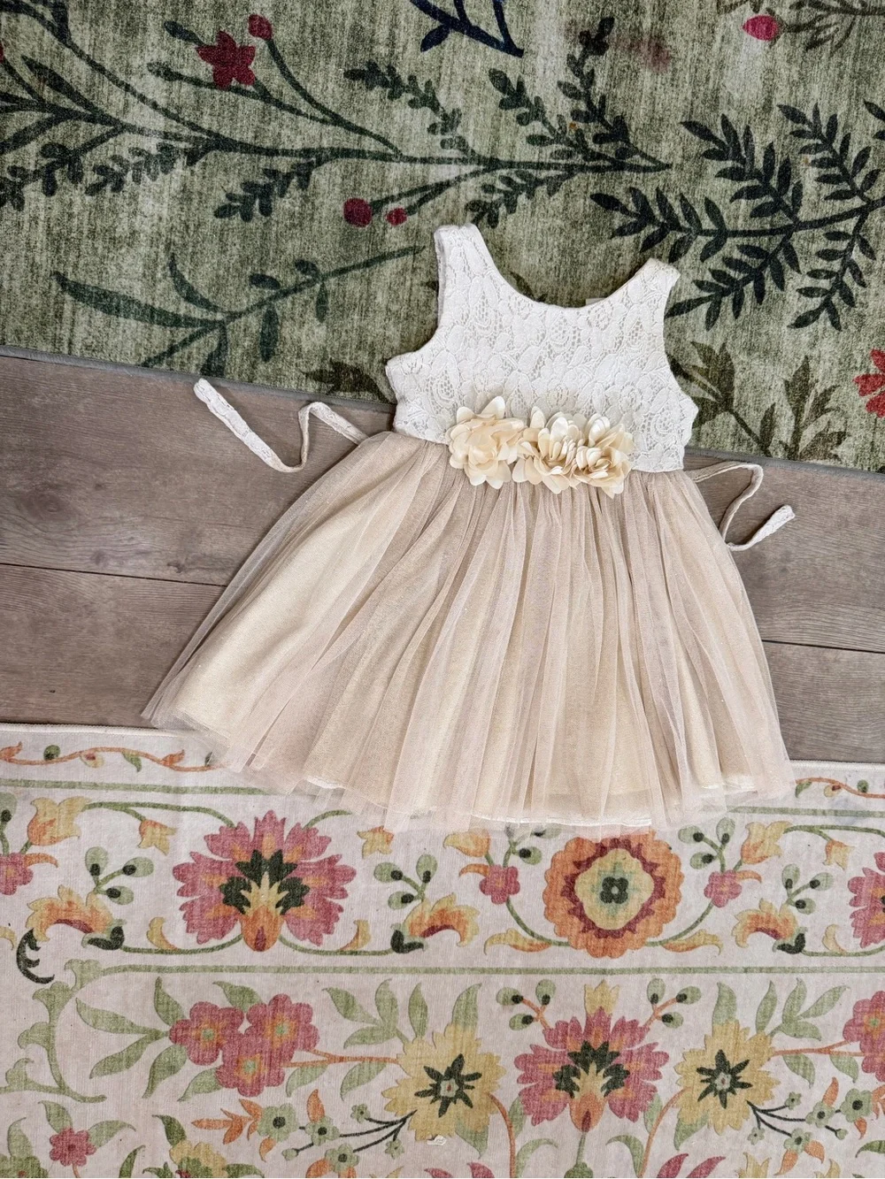Sweet Heart Rose Toddler Girl Lace and Beige Formal Dress 3T Tulle Flower Waist